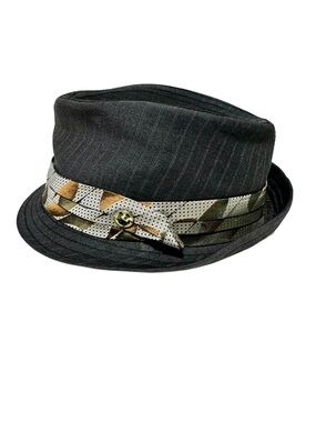 GOORIN BROS Moretti Fedora XL Black Pinstripe Wool Blend Gangster Fedora